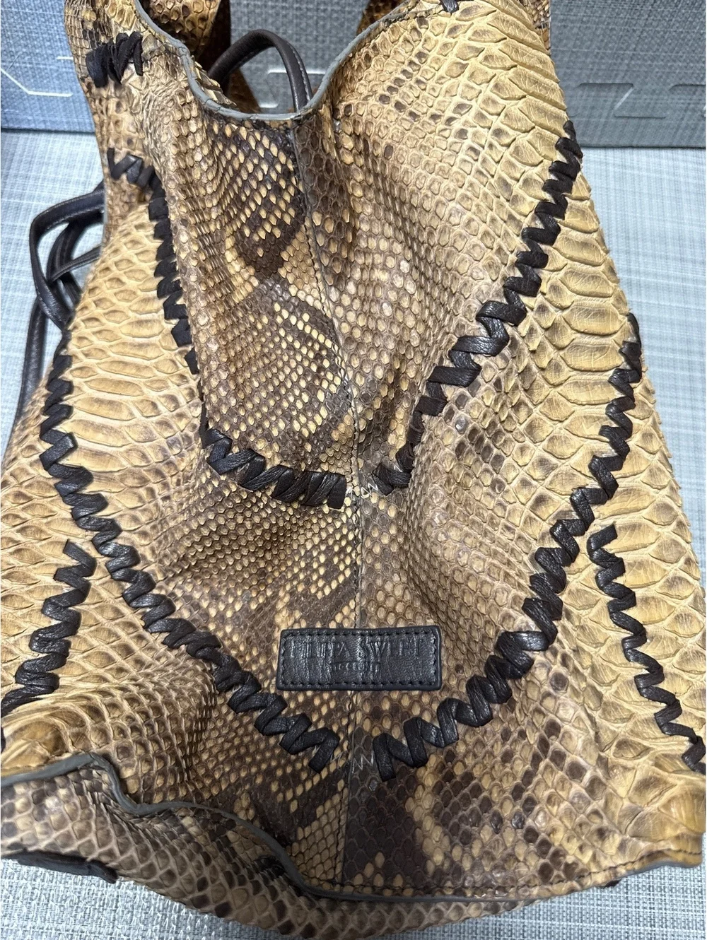 HILIPPA SWEET Python Snakeskin Leather Hobo Tote Bag Brown Tan